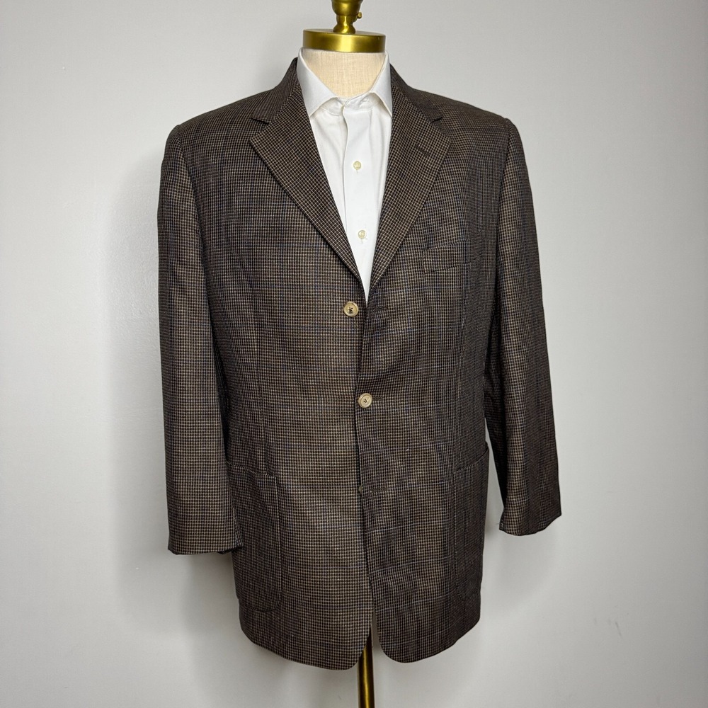 Lubiam 1911 Men's 40R Blazer Brown Check Sport Coat Jacket Vintage‎ Silk Wool